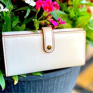 COACH Rogue 1941 Long Slim Trifold Snap Wallet Chalk/Oxblood/Honey